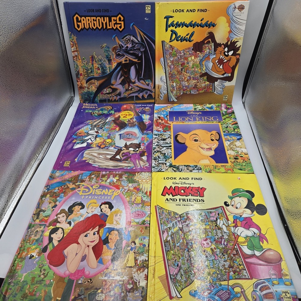Vtg Look and Find Books Lot of 6 Disney Gargoyles Space Jam Tasmania Devil Rare